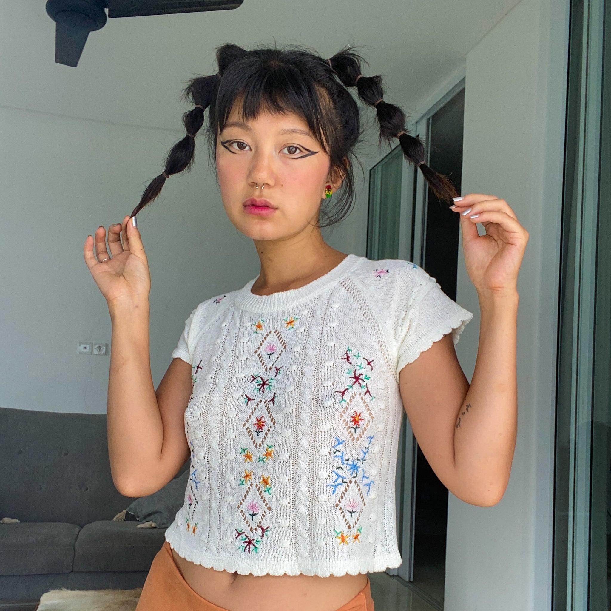 White Floral Cableknit