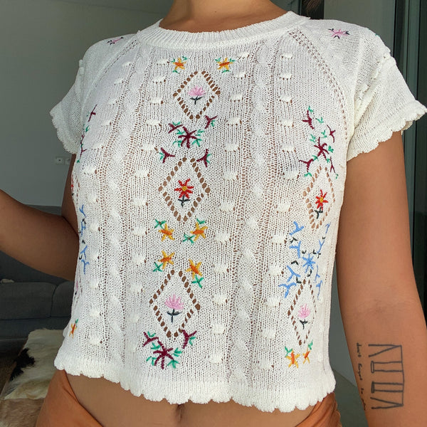White Floral Cableknit